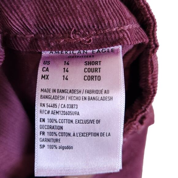 American Eagle Burgundy Baggy Mom Pants Curdoroy Textured Cotton Size 14 Short - Picture 9 of 13